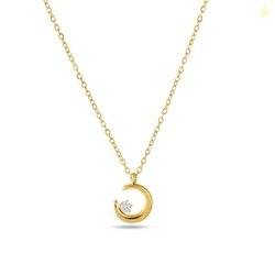 PALMONAS 18k Gold Plated Moon Charm Necklace for Womens Waterproof & A