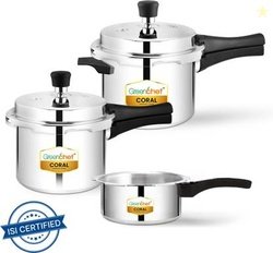 Greenchef Coral Combo 5 L, 3 L, 2 L Outer Lid Pressure Cooker(Aluminiu