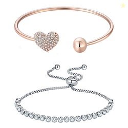 Yellow Chimes Combo Bracelets for Women 2 Pcs Charm Open Bangle Heart