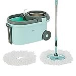 Amazon Brand â Presto! Clean Steel Spin Mop | Plastic & Stainless Steel | 2 Microfiber Refills | Big Wheels with Drag Handle | 360Â° Spin | Telescopic Handle | Green