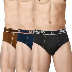 Macho Spoto Men's Solid Pure Cotton Brief Pack of 3 (Assorted Colour M