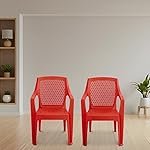MAHARAJA Chair| Matt Pattern Plastic Chair for Home, Kitchen, Living Room, Office | Bearing Capacity up to 200Kg Plastic Outdoor Chair. (Red, Pack of 2)