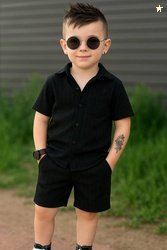 PLUSEBURRY Baby Boys Casual Shirt Shorts(Z-Black)