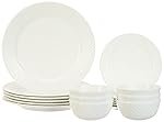 Solimo Ceramic 18 Piece Classic Solid Dinner Set | 6 Dinner Plates, 6 Quarter Plates, 6 Serving Bowls | Off White