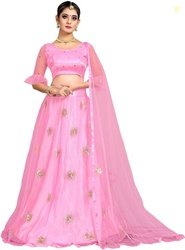 RUKHA FAB Embroidered Semi Stitched Lehenga Choli(Pink)