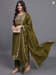 DHARM CREATION Embroidered Kurta, Trouser/Pant & Dupatta Set