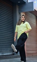 The Garnet Clothing Women Solid Round Neck Cotton Blend Yellow T-Shirt