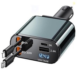 TICCI Retractable Car Charger [60W USB C with Wires] Fast Charging Car