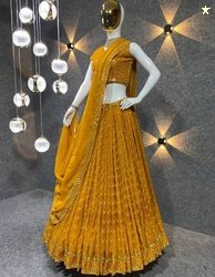 YAVARNA FASHION Embroidered Semi Stitched Lehenga Choli(Yellow)