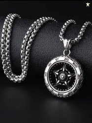 Devora Wheel tire pentagram biker pendent chain for mens & boys Alloy,