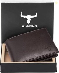 WILD NAPA Men Brown Genuine Leather RFID Wallet(8 Card Slots)