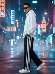 Jump Cuts Men Striped Black Track Pants
