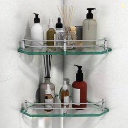 MOTIQO Premium Diamond Transparent Glass Corner Shelf for Bathroom/Kit
