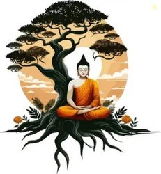 Happy Customise 50 cm Budha With tree wall Self Adhesive Sticker(Pack