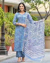 FABNEX Women Floral Print Straight Kurta with Pants & Dupatta