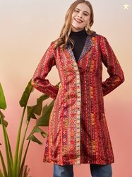 Sangria Ethnic Printed Brocade Longline Shrug