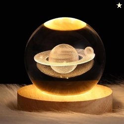 3D Saturn Crystal Ball Lamp - Solar System Night Light, 3D Saturn Crys