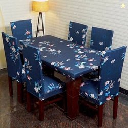 Eleganta Polyester, Spandex 6 Seater Printed Table Cover(Dark Blue)
