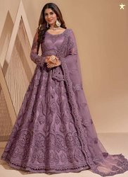 Cute Fellow Embroidered Semi Stitched Lehenga Choli(Purple)