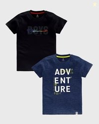 CODEZ Pack of 2 Typographic Print Crew-Neck T-shirts