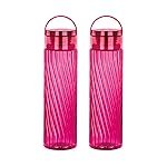 Attro O2 Spring 1000ml Water Bottle with Easy to Carry Handle Leak-proof BPA Free Plastic Material- Set of 2 Wine