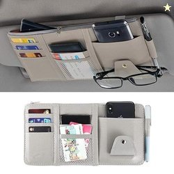 Car Sun Visor Organizer with Card Pockets, Zip Pocket, Phone Slot, Mes