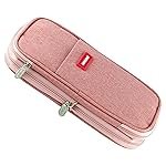 Storite Nylon Large Capacity Pencil Pouch, Durable Storage Multiple Compartment Double Zipper Portable Capacity Pencil Box for Kids College Student Teen – Pink