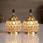 eCraftIndia Set of 2 Golden Brass and Crystal Akhand Diya for Puja – Diya for Diwali, Navratri – Brass Diya for Pooja Room, Home Temple Decor – Diwali Diya – Diwali Decoration Item for Home Decor