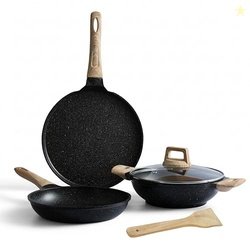 Lifelong 3 Piece Die-Cast Cookware Set With Common Lid & Wooden Spatul