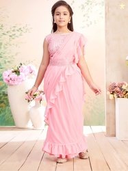 BAESD Girls Sequinned Lehenga Saree With Attachable Dupatta