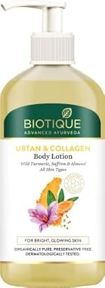 Biotique Ubtan & Collagen Light Gel Oil-Free Body Lotion for Smooth, Healthy & Glowing Skin with goodness of Turmeric & Saffron|For Men & Women -300ml