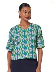 RIVER Women's Rayon Geometric Half Sleeve Regular Fit Blouse
