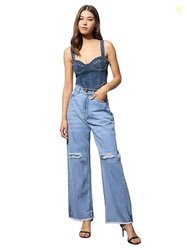 barcino Light Blue Distressed Slashed Knee Frayed Jeans