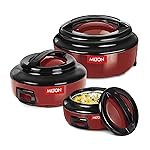 Milton Ernesto Inner Stainless Steel Jr. Casserole Set of 3 (390ml, 720 ml, 1320 ml), Red | Easy to Carry | Serving | Stackable
