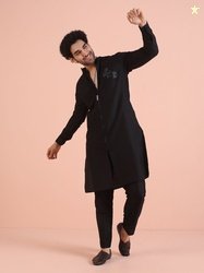 KISAH Mandarin Collar Beads And Stone Cotton Silk Straight Kurta