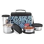 MILTON Delicious Lunch Box with Insulated Fabric Jacket, 3 Stainless Steel Containers 210 ml, 340 ml, 500 ml &Tumbler 380 ml, Leak-Proof Tiffin for Office, College, Picnic, Black