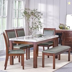 Home Centre 6 Seater Harmony Rubber Wood Dining Set with 4 Chairs and