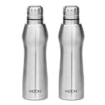 MILTON Elate 1000 Stainless Steel Water Bottle 840 ml, Set of 2, Single Walled, ISI Certified I Leak Proof Lid, Rust Proof I For School, Office, Gym I Silver