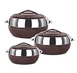 MILTON Fiesta Insulated Casserole (Brown, Set Of 3, Inner Stainless Steel), 450 Ml