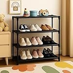 4 Tier Shoe Rack with Shelf, Folding Shoe Rack for Bedroom, Living Room,Entryway,Footwear Stand for Home, Organizer, One Size,ShoeRack Plastic 4 Shelf – Dark Black