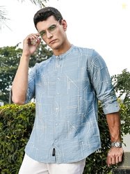 Thomas Scott Men Abstract Solid Mandarin Collar Casual Shirt