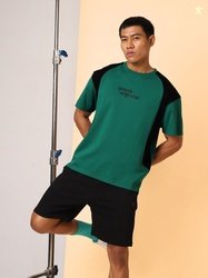 CULT Men Green Sports City Club Colourblock Realxed fit T-shirt