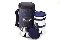 SOPL-OLIVEWARE Mega Lunch Box, 100% Leak Proof, 4 Stainless Steel Cont
