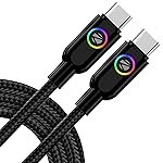 Zebronics Wattz 60CC3 Type-C to Type-C Braided Cable, PD 60W, Upto 480Mbps Data Sync, 1 Meter, Durable, Charge & Sync, Rapid Charging, Multicolor Breathing LED, For Laptops, Tablets, Mobiles (Black)
