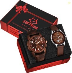 Septem Analog Watch  - For Couple Combo Set of 2 Stylish Brown Dial Co