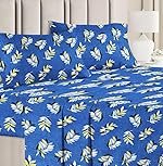 BSB HOME 100% Cotton Double Bed Bedsheet Set | 144 TC Soft & Breathable | Blue White Leaf Print with 2 Pillow Covers | Wrinkle Free | for Bedroom & Gifting (90 x 90 Inches)