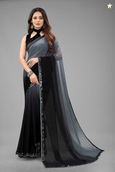 Ethvika fab Solid/Plain, Self Design Bollywood Georgette Saree (Grey)