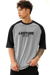 LEOTUDE Men Polycotton Oversized T-Shirt | Round Neck | Half Sleeve |