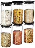 Plastic Storage Jar and Container Set I Air Tight & BPA Free Stackable Containers for Kitchen Storage Set I Grocery Kitchen Container Set I Multipurpose Kitchen Jar, 1400 Ml Each, Set 6, Black