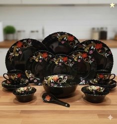 E - Ezra Opalware Divine Black 33 Pcs Dinner Set Serving for 6 |Daily